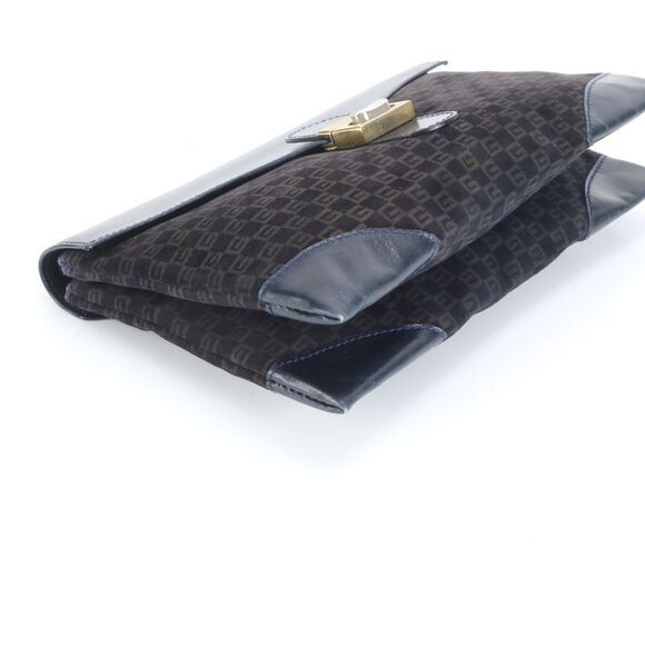 Old Gucci Leather Second Bag Clutch Pouch Commuter Business Navy Gold Hardware - Picture 3 of 11